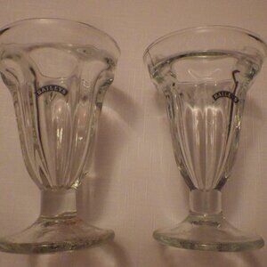 BAILEYS Glass Vintage Clear Ribbed Panel Ice Cream Soda Fountain Malt Shop PAIR